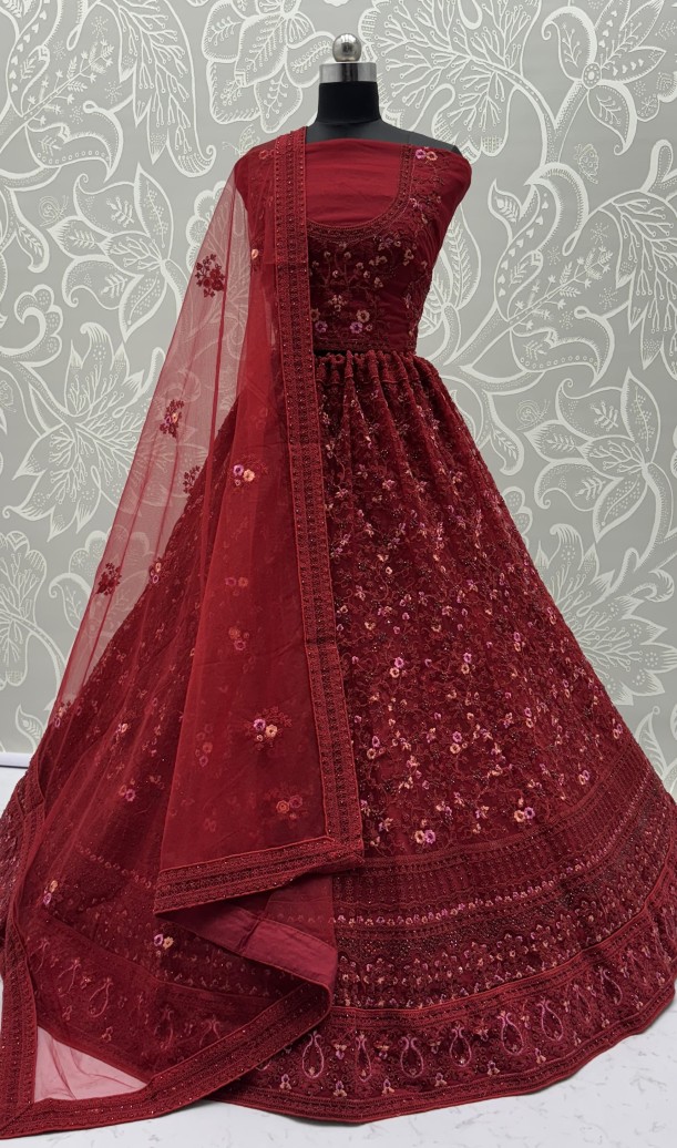 Beautiful Red Knot Dori Embroidery Partywear Lehenga Choli 